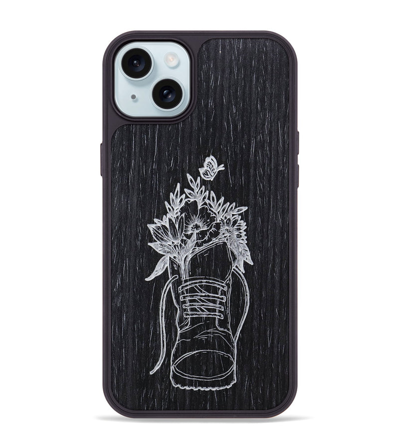 iPhone 15 Plus Wood+Resin Phone Case - Wildflower Walk - Ebony (Curated)