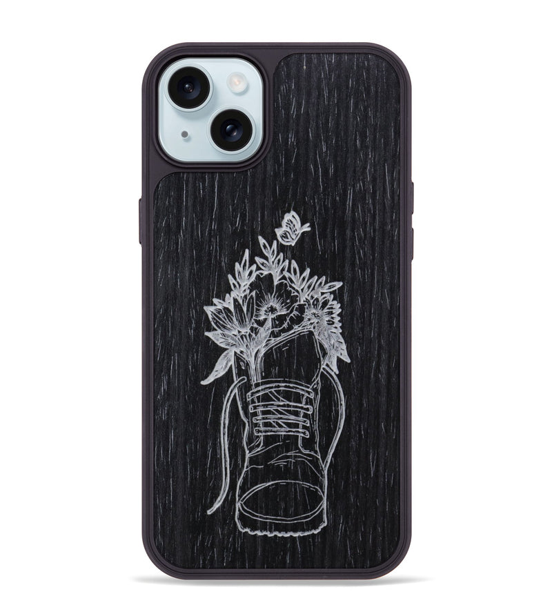 iPhone 15 Plus Wood Phone Case - Wildflower Walk - Ebony (Curated)