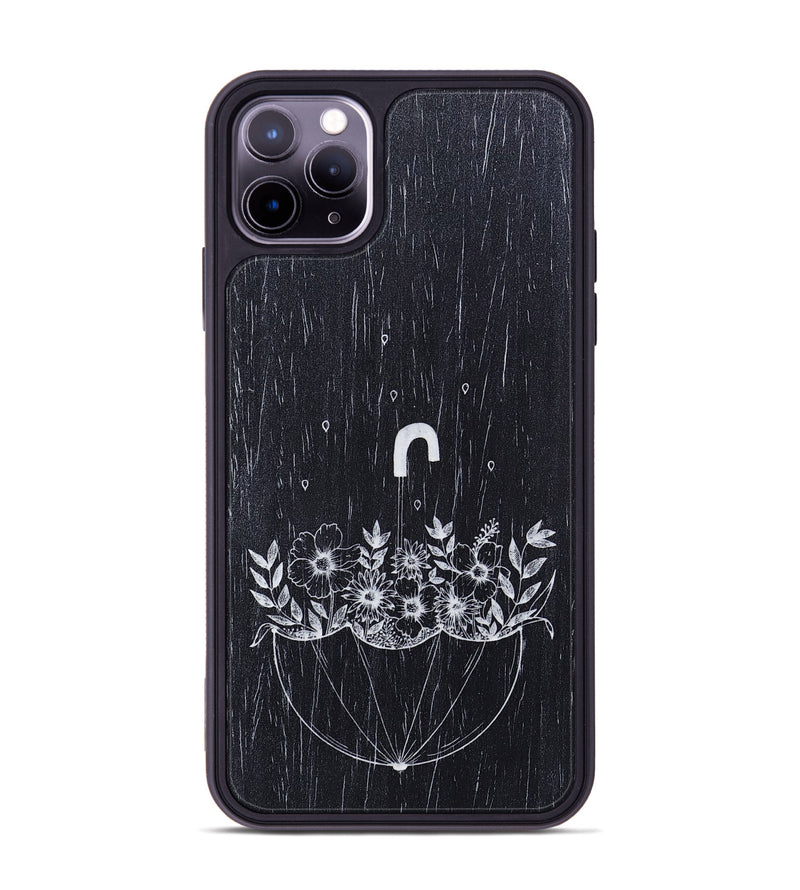 iPhone 11 Pro Max Wood+Resin Phone Case - No Rain No Flowers - Ebony (Curated)
