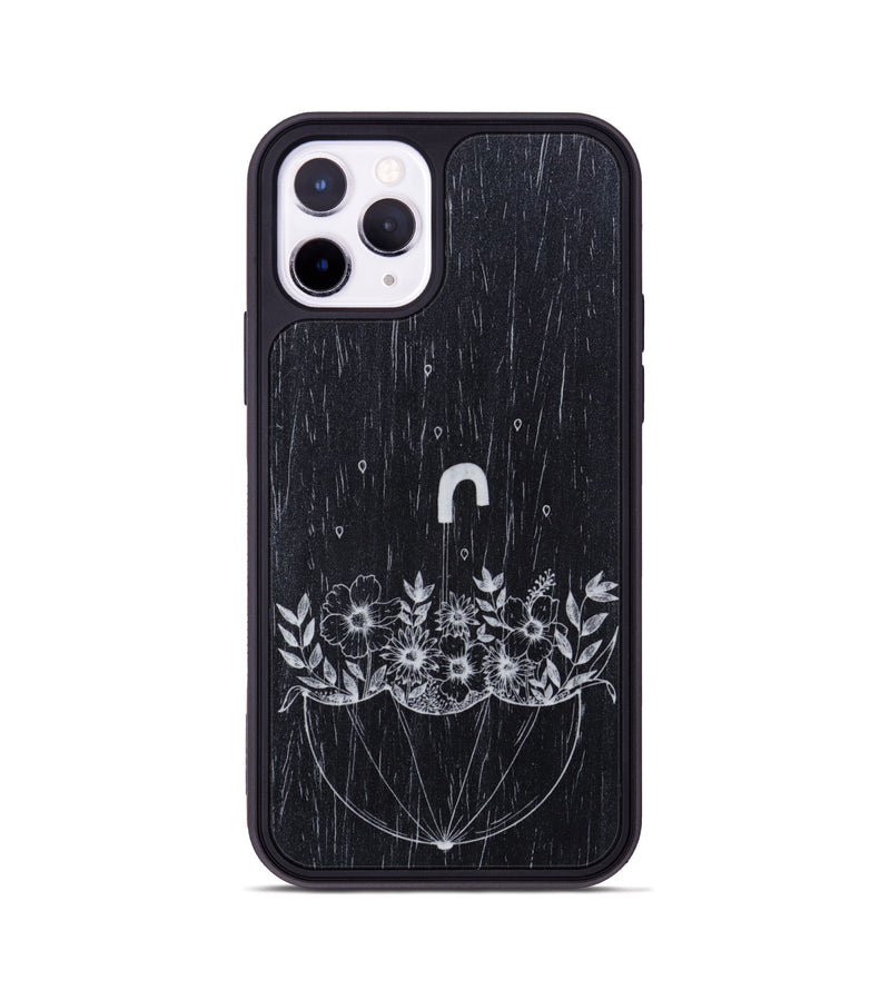 iPhone 11 Pro Wood Phone Case - No Rain No Flowers - Ebony (Curated)