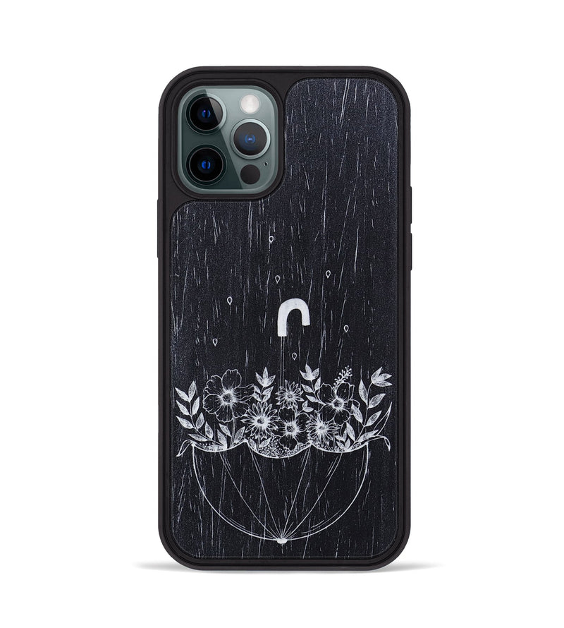 iPhone 12 Pro Wood+Resin Phone Case - No Rain No Flowers - Ebony (Curated)