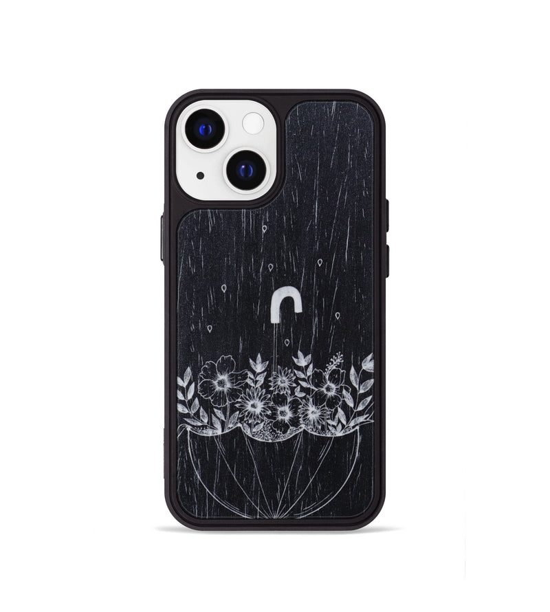 iPhone 13 mini Wood Phone Case - No Rain No Flowers - Ebony (Curated)