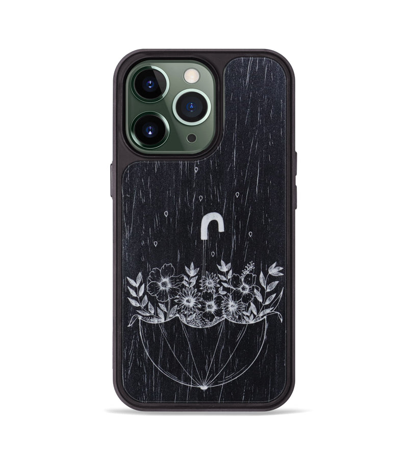 iPhone 13 Pro Wood Phone Case - No Rain No Flowers - Ebony (Curated)
