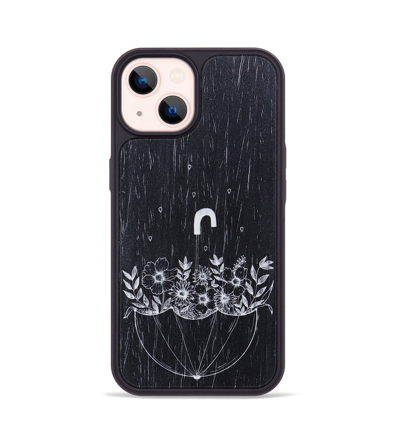 iPhone 14 Wood+Resin Phone Case - No Rain No Flowers - Ebony (Curated)