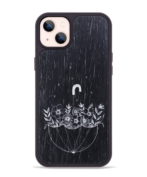 iPhone 14 Plus Wood+Resin Phone Case - No Rain No Flowers - Ebony (Curated)