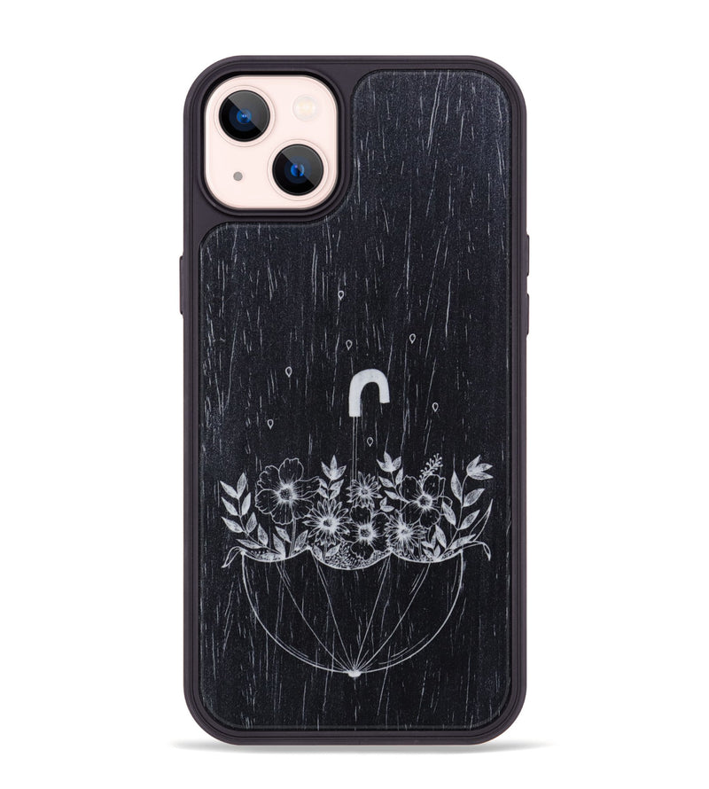 iPhone 14 Plus Wood Phone Case - No Rain No Flowers - Ebony (Curated)