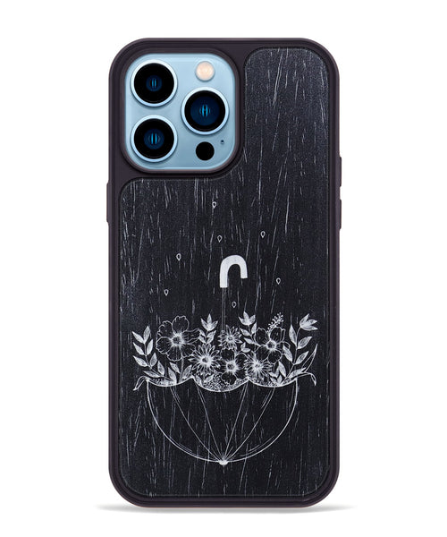 iPhone 14 Pro Max Wood+Resin Phone Case - No Rain No Flowers - Ebony (Curated)
