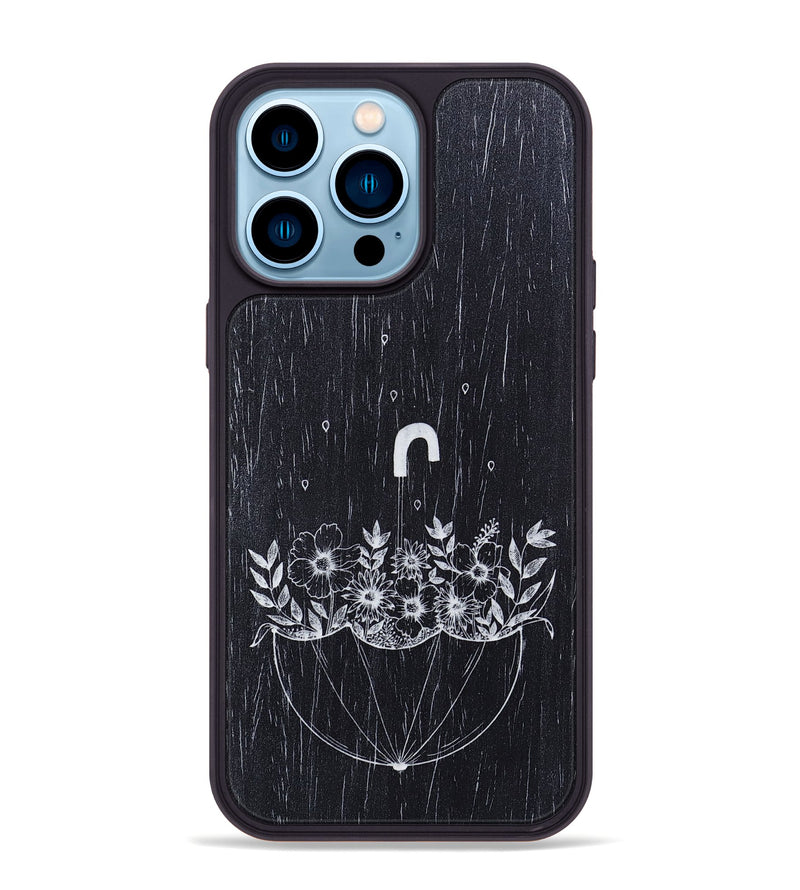 iPhone 14 Pro Max Wood+Resin Phone Case - No Rain No Flowers - Ebony (Curated)