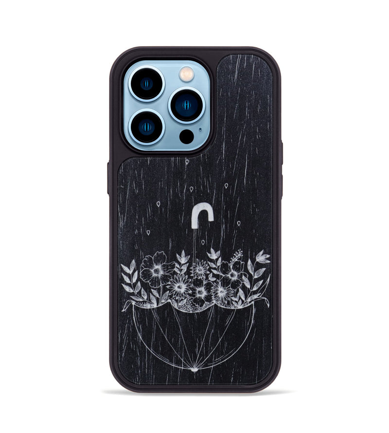 iPhone 14 Pro Wood Phone Case - No Rain No Flowers - Ebony (Curated)