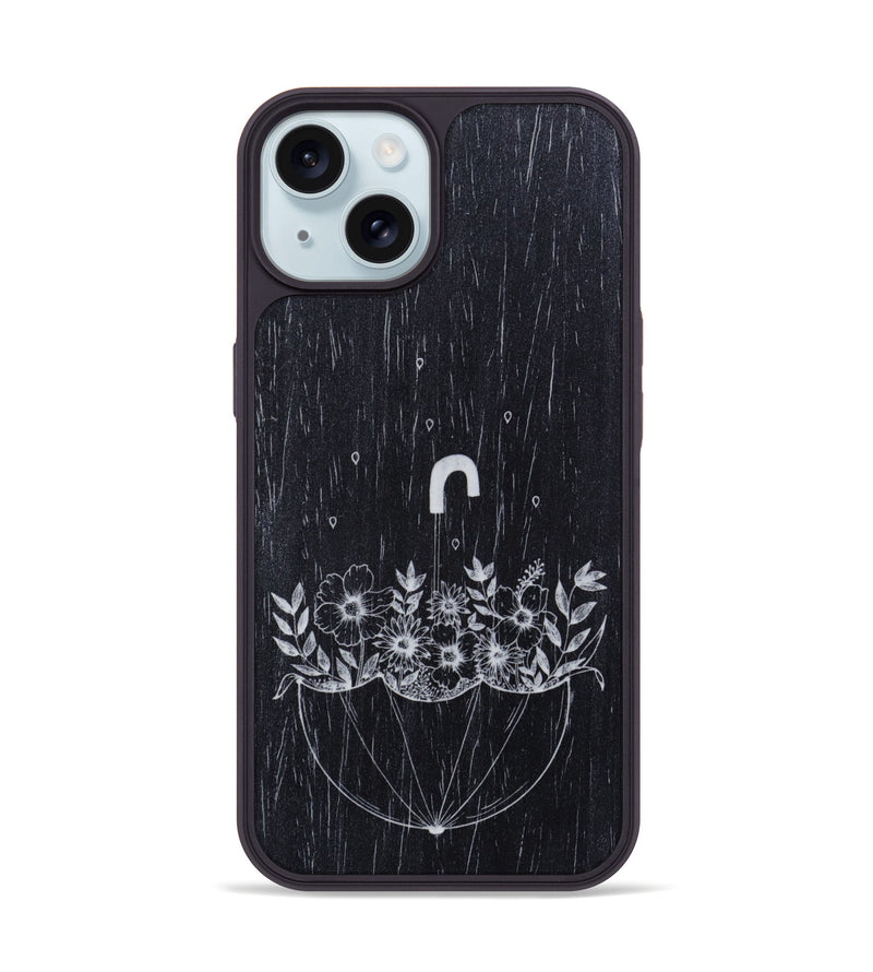 iPhone 15 Wood Phone Case - No Rain No Flowers - Ebony (Curated)
