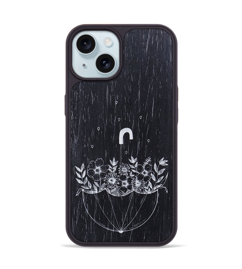 iPhone 15 Wood+Resin Phone Case - No Rain No Flowers - Ebony (Curated)