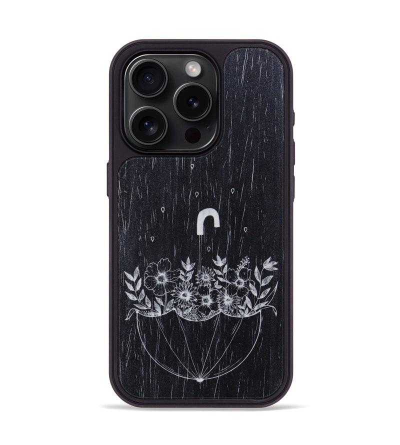 iPhone 15 Pro Wood Phone Case - No Rain No Flowers - Ebony (Curated)