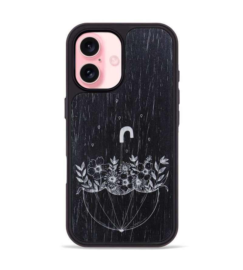 iPhone 16 Wood Phone Case - No Rain No Flowers - Ebony (Curated)