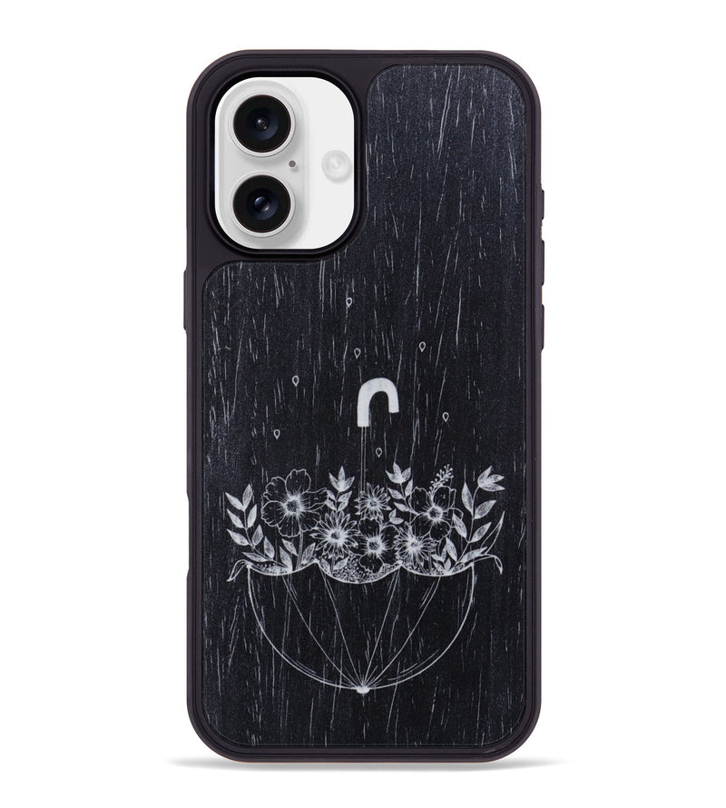 iPhone 16 Plus Wood Phone Case - No Rain No Flowers - Ebony (Curated)