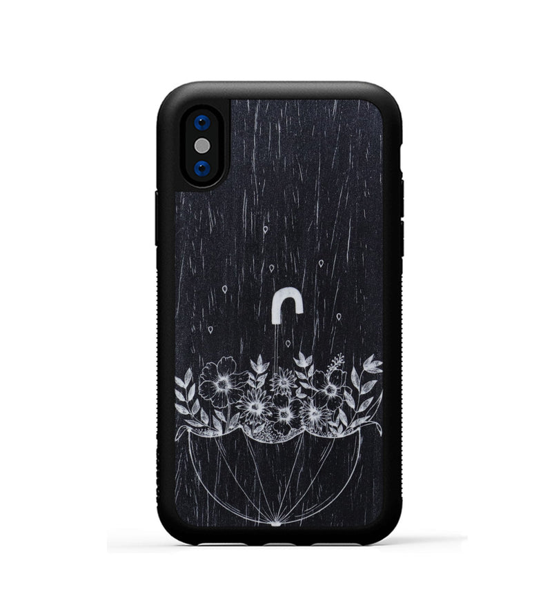 iPhone Xs Wood Phone Case - No Rain No Flowers - Ebony (Curated)