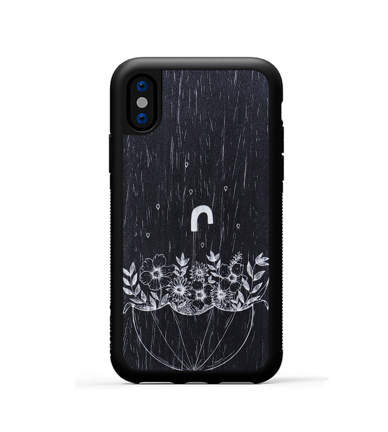 iPhone Xs Wood+Resin Phone Case - No Rain No Flowers - Ebony (Curated)