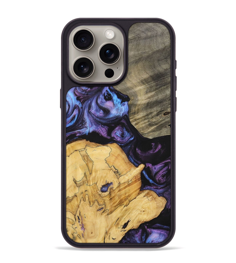 iPhone 15 Pro Max Wood+Resin Phone Case - Diamond (Purple, 700080)
