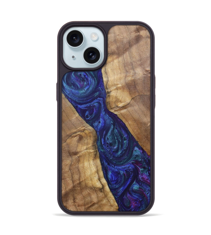iPhone 15 Wood+Resin Phone Case - Ronnie (Purple, 700086)