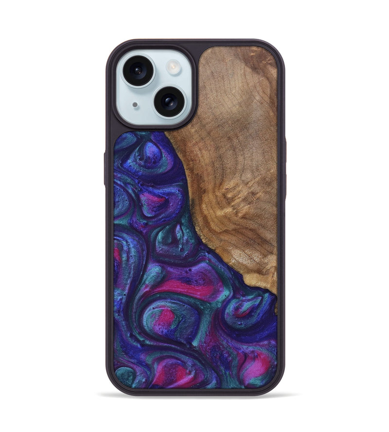 iPhone 15 Wood+Resin Phone Case - Jennifer (Purple, 700088)