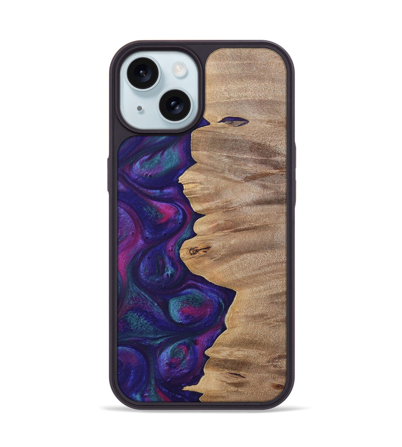 iPhone 15 Wood+Resin Phone Case - Lucille (Purple, 700089)