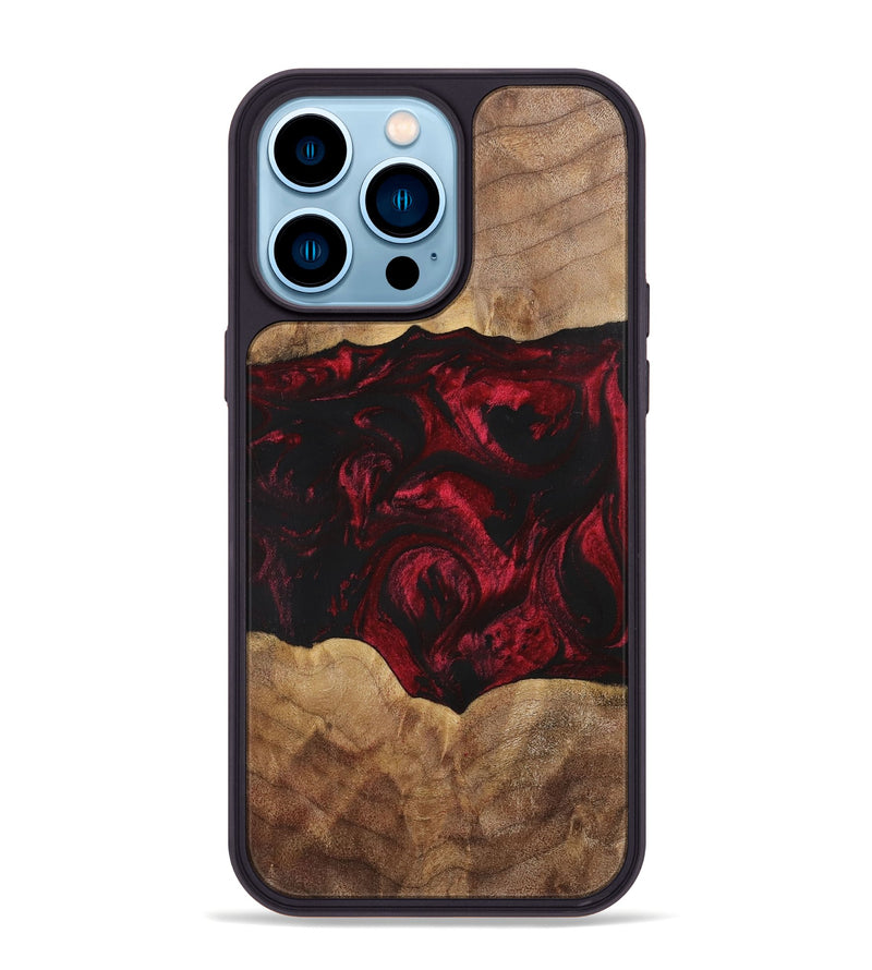 iPhone 14 Pro Max Wood+Resin Phone Case - Shelly (Red, 700123)