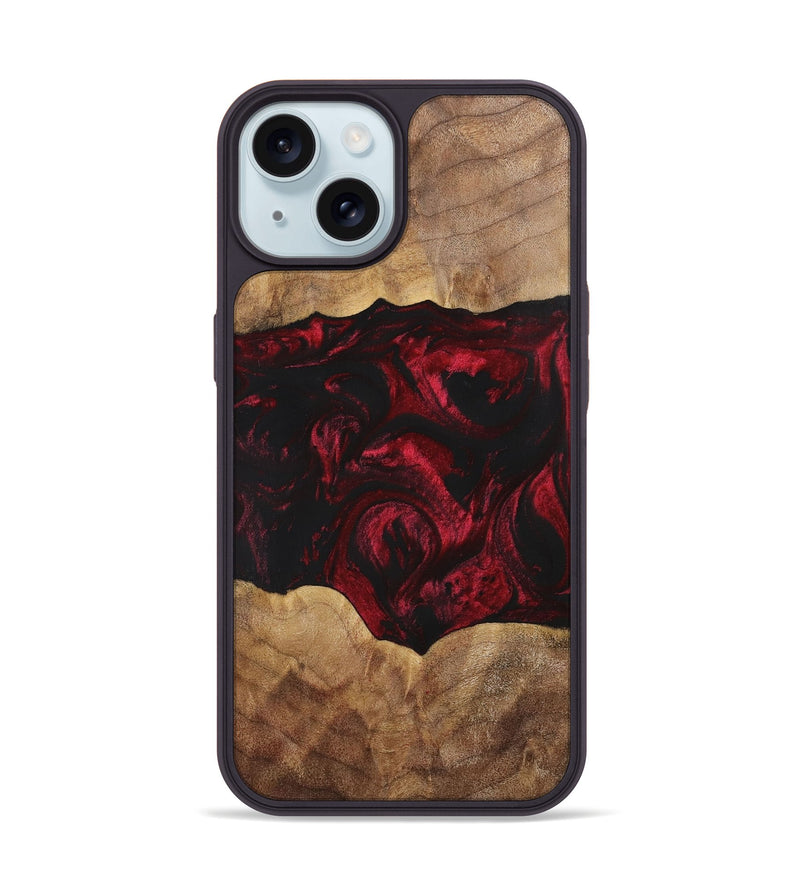 iPhone 15 Wood+Resin Phone Case - Shelly (Red, 700123)