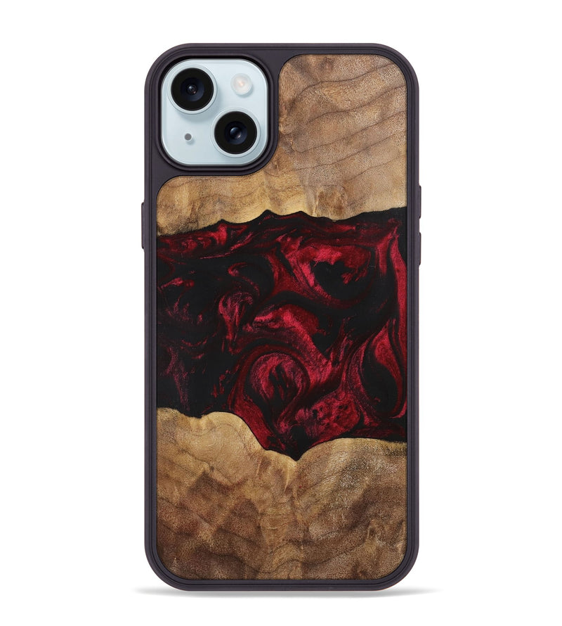 iPhone 15 Plus Wood+Resin Phone Case - Shelly (Red, 700123)