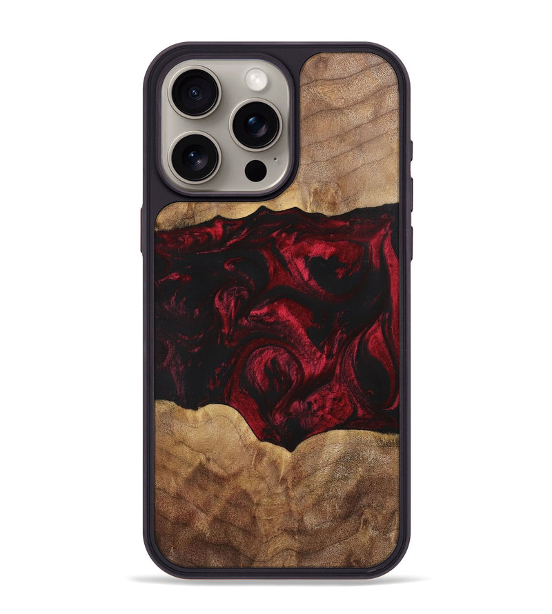 iPhone 15 Pro Max Wood+Resin Phone Case - Shelly (Red, 700123)