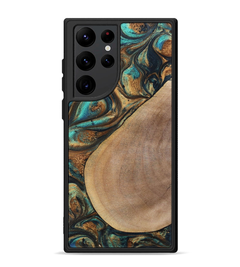 Galaxy S22 Ultra Wood+Resin Phone Case - Sara (Teal & Gold, 700180)