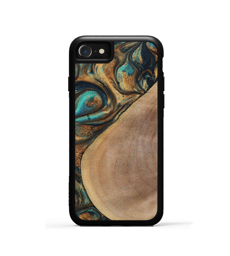 iPhone SE Wood+Resin Phone Case - Sara (Teal & Gold, 700180)