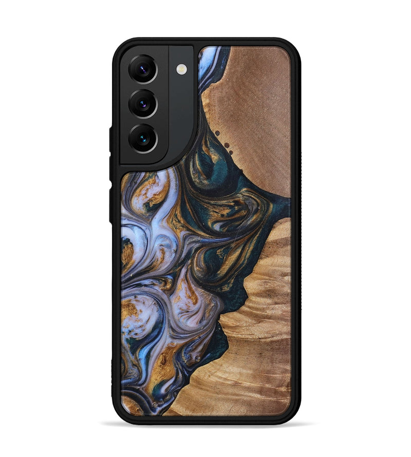 Galaxy S22 Plus Wood+Resin Phone Case - Iva (Teal & Gold, 700181)