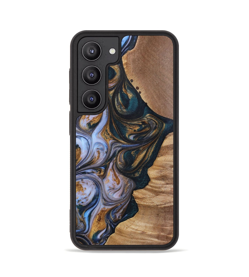 Galaxy S23 Wood+Resin Phone Case - Iva (Teal & Gold, 700181)