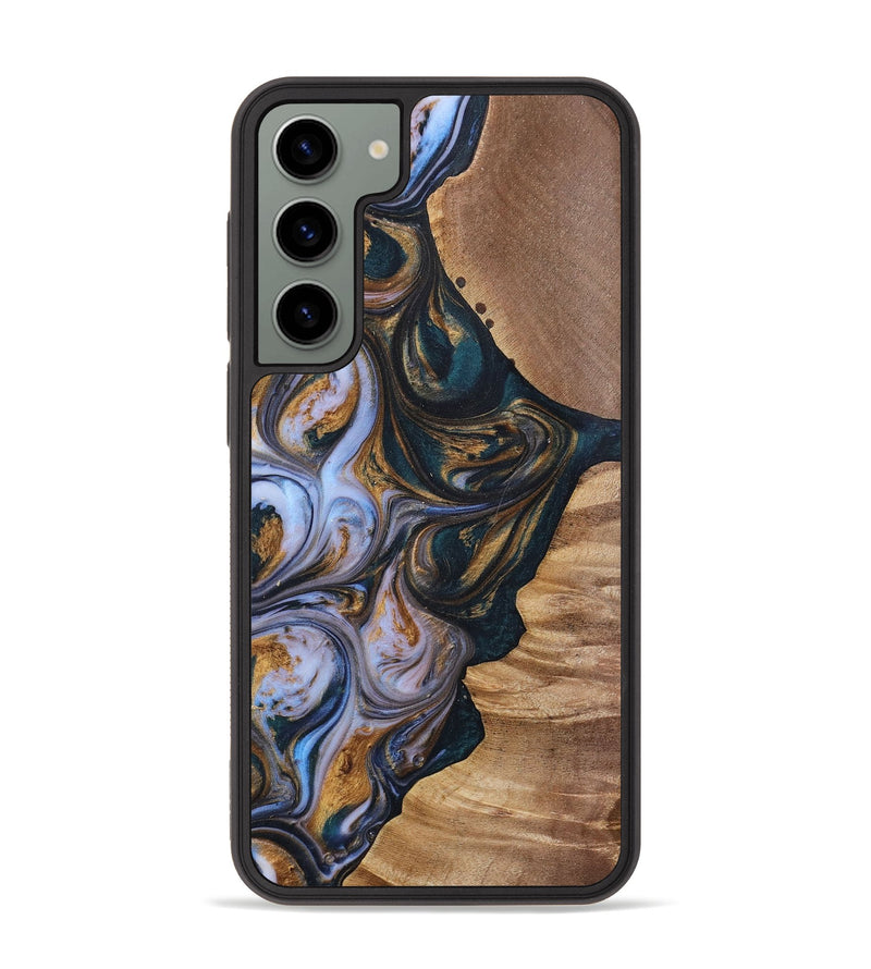 Galaxy S23 Plus Wood+Resin Phone Case - Iva (Teal & Gold, 700181)