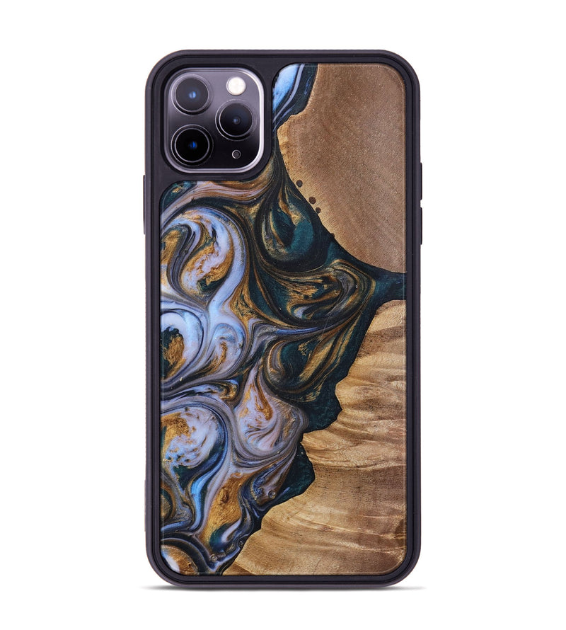iPhone 11 Pro Max Wood+Resin Phone Case - Iva (Teal & Gold, 700181)