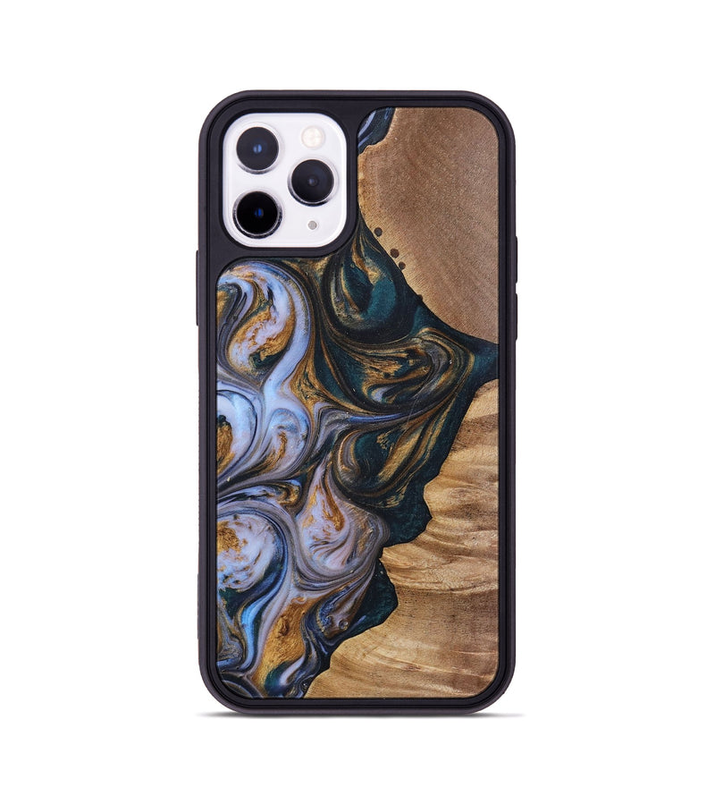 iPhone 11 Pro Wood+Resin Phone Case - Iva (Teal & Gold, 700181)