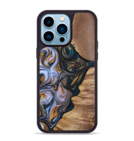 iPhone 14 Pro Max Wood+Resin Phone Case - Iva (Teal & Gold, 700181)