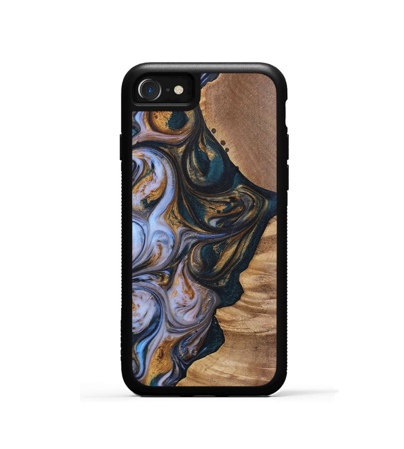 iPhone SE Wood+Resin Phone Case - Iva (Teal & Gold, 700181)