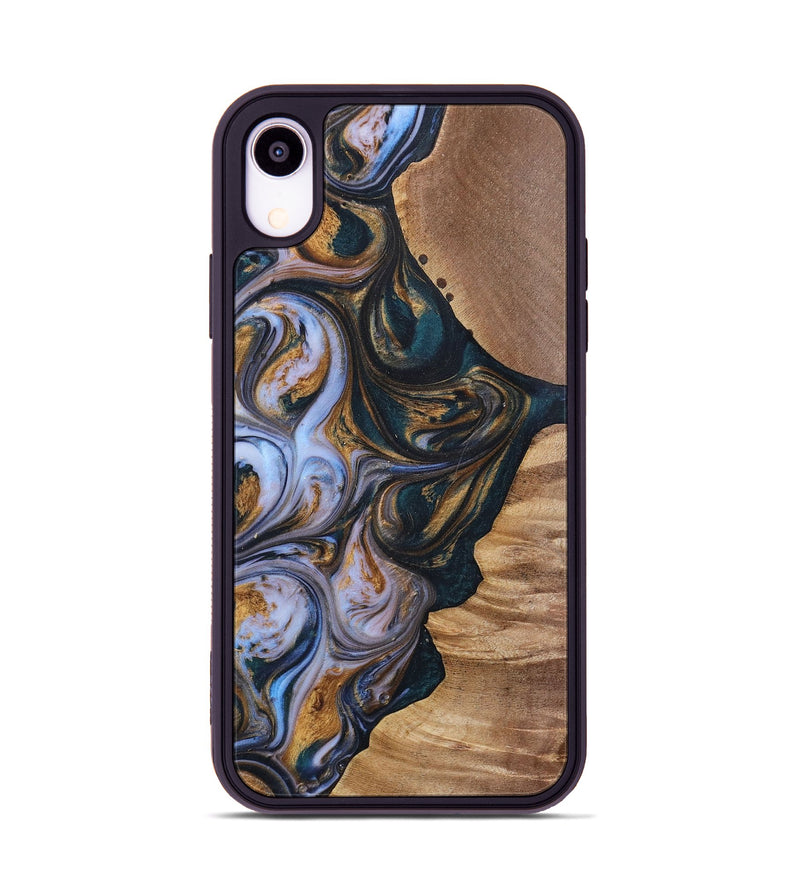 iPhone Xr Wood+Resin Phone Case - Iva (Teal & Gold, 700181)