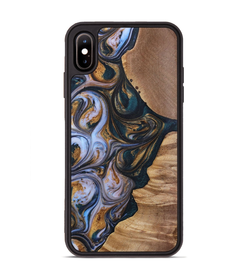 iPhone Xs Max Wood+Resin Phone Case - Iva (Teal & Gold, 700181)