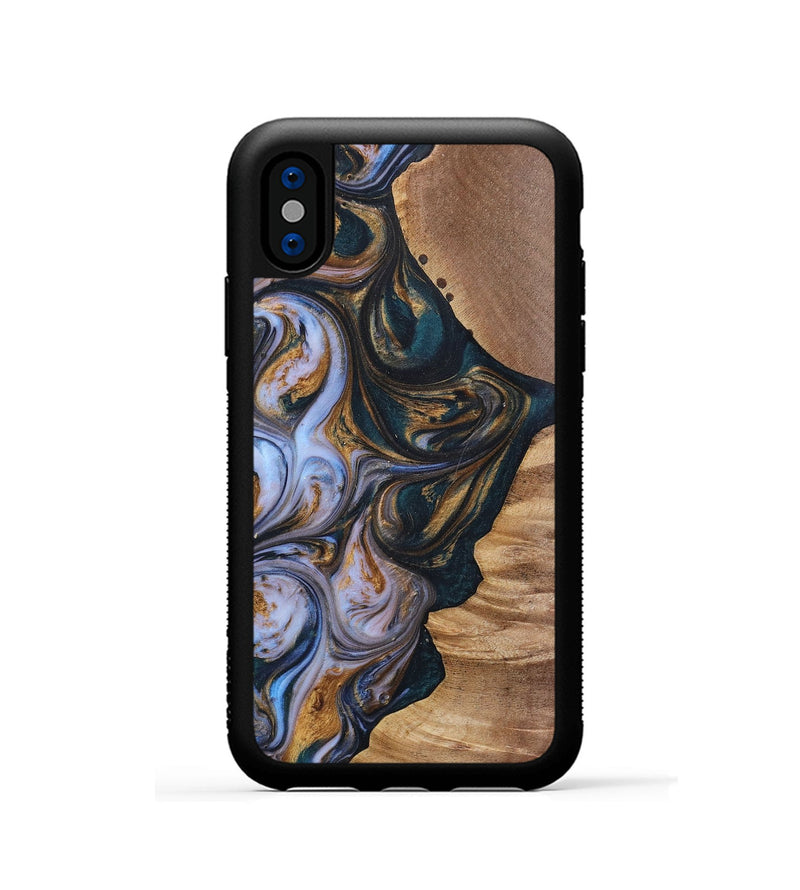 iPhone Xs Wood+Resin Phone Case - Iva (Teal & Gold, 700181)