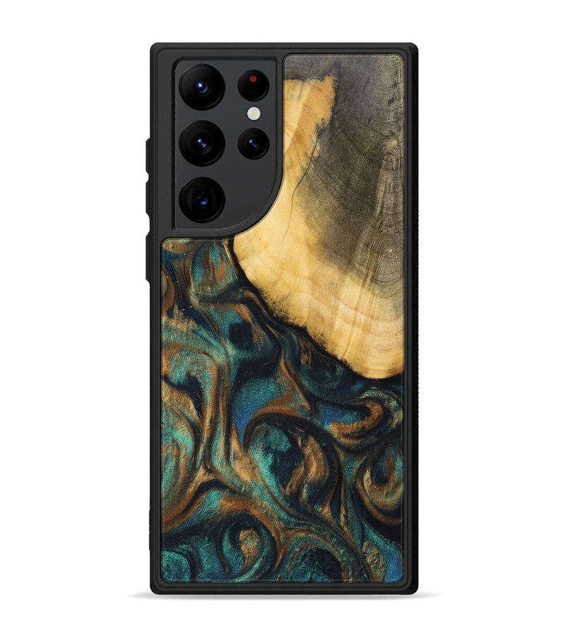 Galaxy S22 Ultra Wood+Resin Phone Case - Alejandra (Teal & Gold, 700182)
