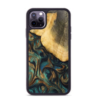 iPhone 11 Pro Max Wood+Resin Phone Case - Alejandra (Teal & Gold, 700182)