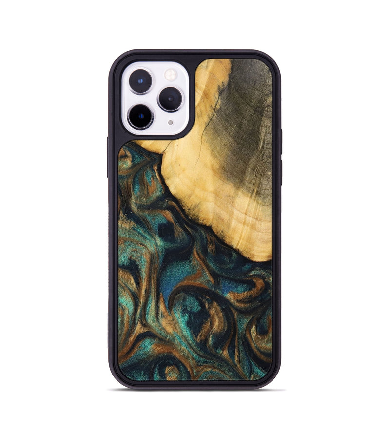 iPhone 11 Pro Wood+Resin Phone Case - Alejandra (Teal & Gold, 700182)