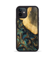iPhone 12 Wood+Resin Phone Case - Alejandra (Teal & Gold, 700182)