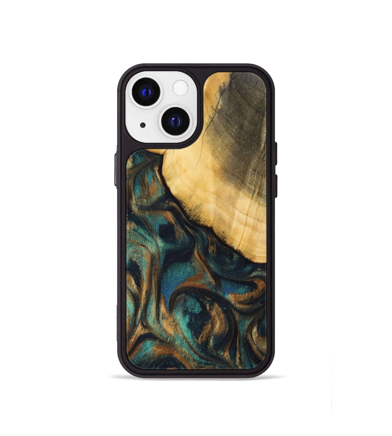 iPhone 13 mini Wood+Resin Phone Case - Alejandra (Teal & Gold, 700182)