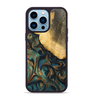 iPhone 14 Pro Max Wood+Resin Phone Case - Alejandra (Teal & Gold, 700182)