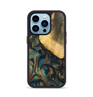 iPhone 14 Pro Wood+Resin Phone Case - Alejandra (Teal & Gold, 700182)