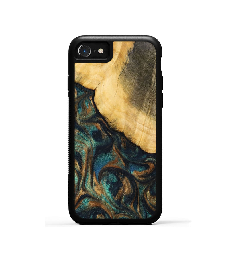 iPhone SE Wood+Resin Phone Case - Alejandra (Teal & Gold, 700182)