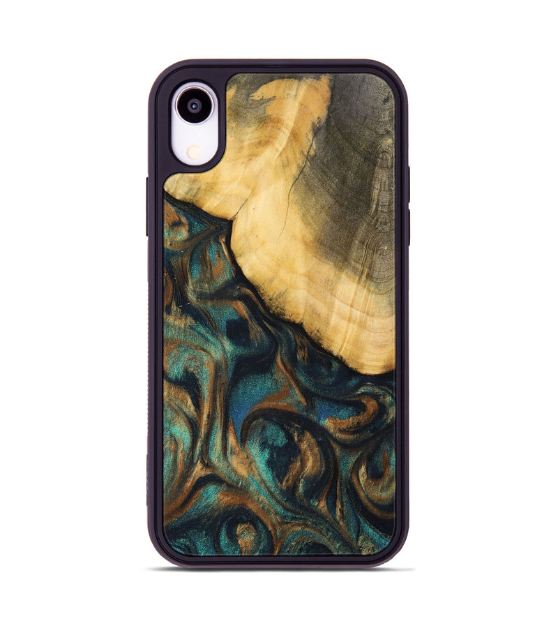 iPhone Xr Wood+Resin Phone Case - Alejandra (Teal & Gold, 700182)