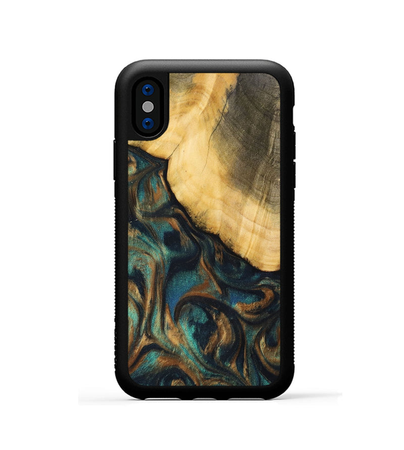 iPhone Xs Wood+Resin Phone Case - Alejandra (Teal & Gold, 700182)